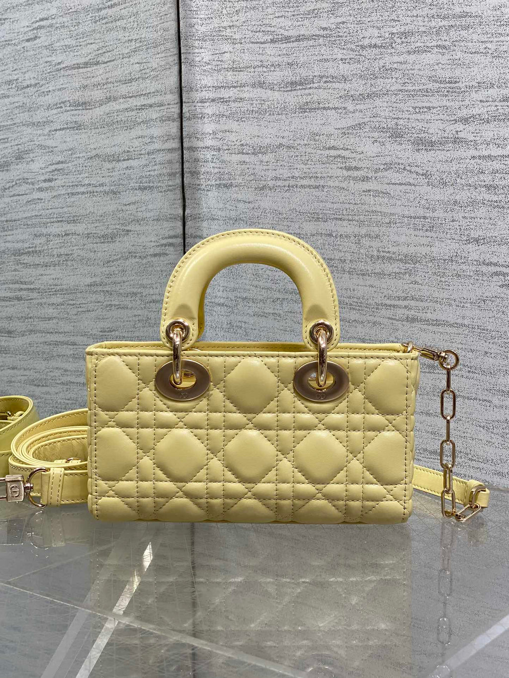 Dior Mini Lady D-Joy Bag - M0636 - Yellow Cannage Lambskin with gold hardware - Default Title - View 6