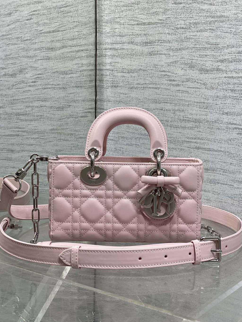 Dior Mini Lady D-Joy Bag - M0636 - Pink Cannage Lambskin with silver hardware - Default Title - View 2