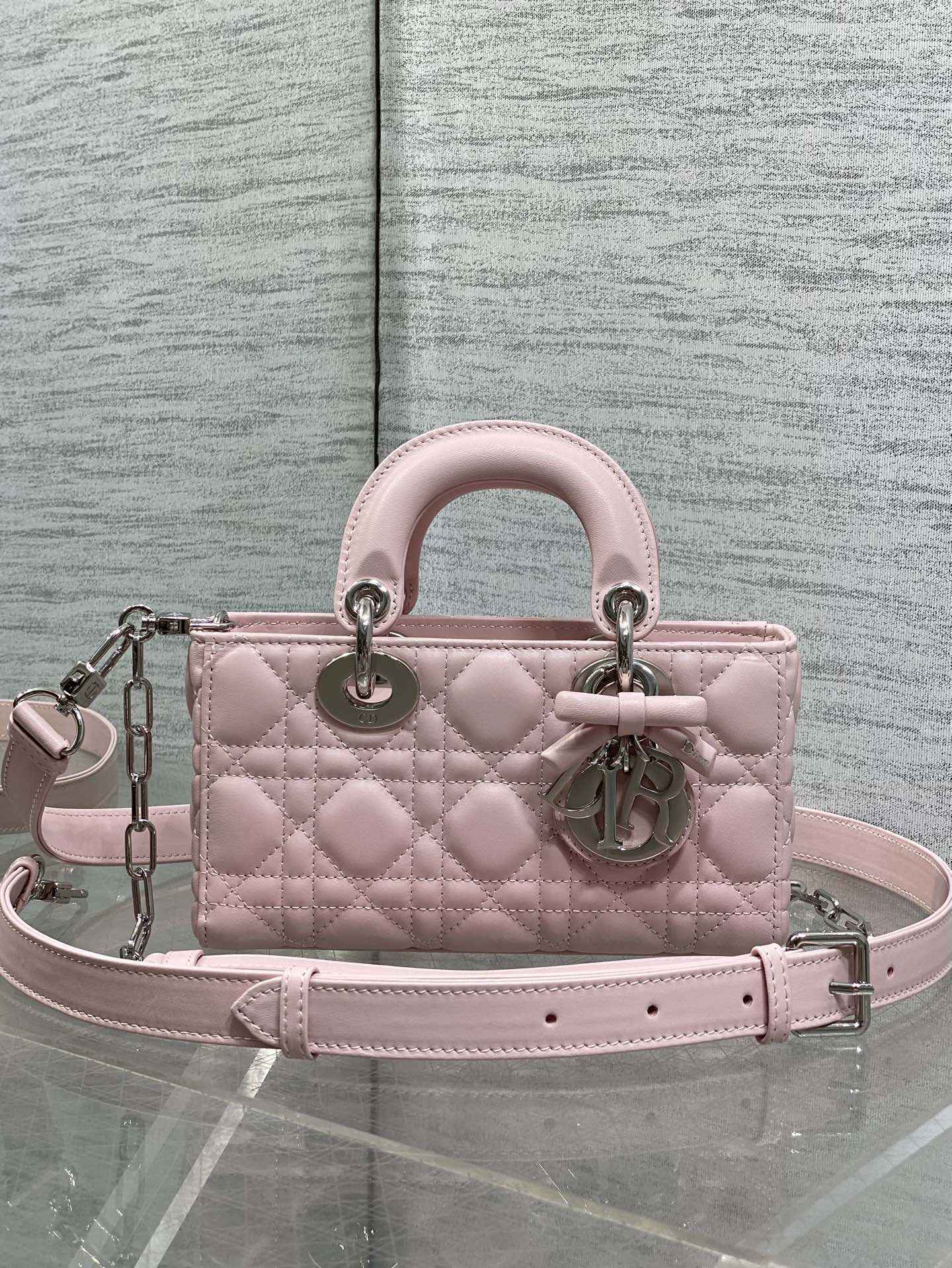Dior Mini Lady D-Joy Bag - M0636 - Pink Cannage Lambskin with silver hardware - Default Title - View 2