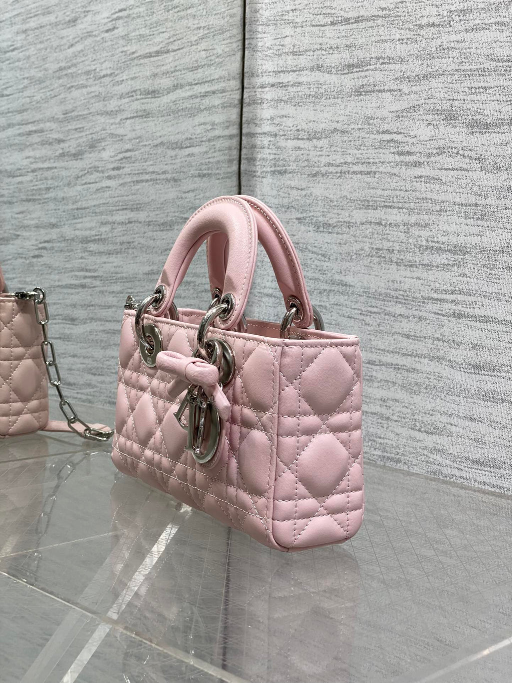 Dior Mini Lady D-Joy Bag - M0636 - Pink Cannage Lambskin with silver hardware - Default Title - View 7