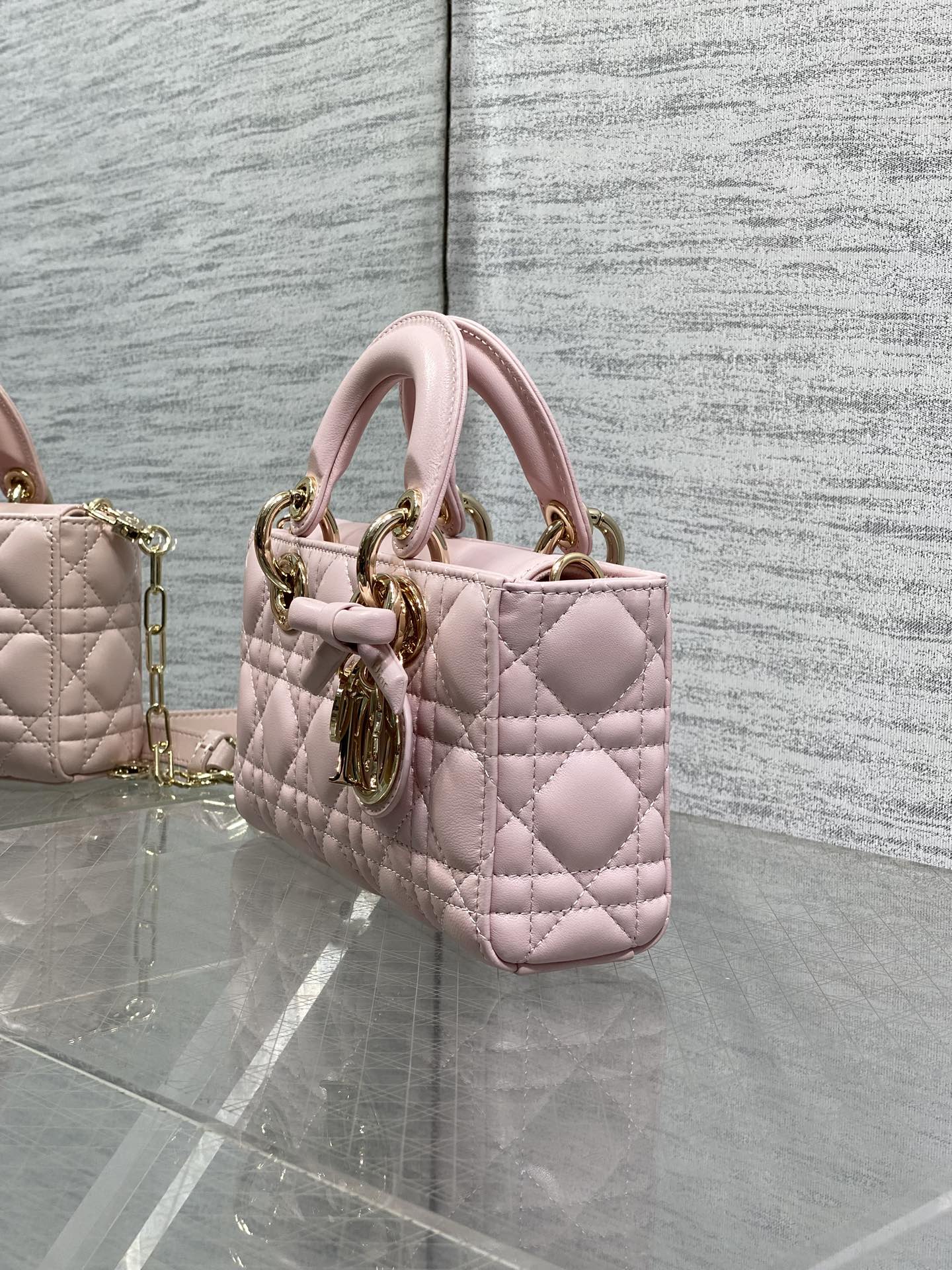 Dior Mini Lady D-Joy Bag - M0636 - Pink Cannage Lambskin with gold hardware - Default Title - View 6