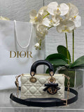 Dior Mini Lady D-Joy Bag - M0636 - White with Black Cannage Lambskin - Default Title - View 1