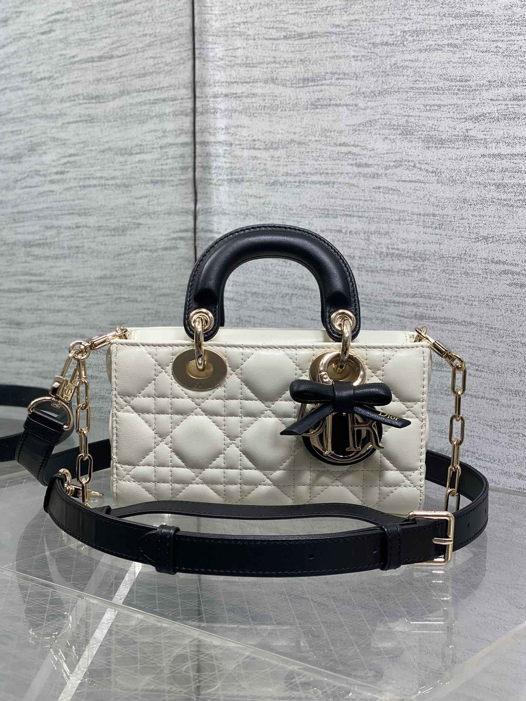 Dior Mini Lady D-Joy Bag - M0636 - White with Black Cannage Lambskin - Default Title - View 2