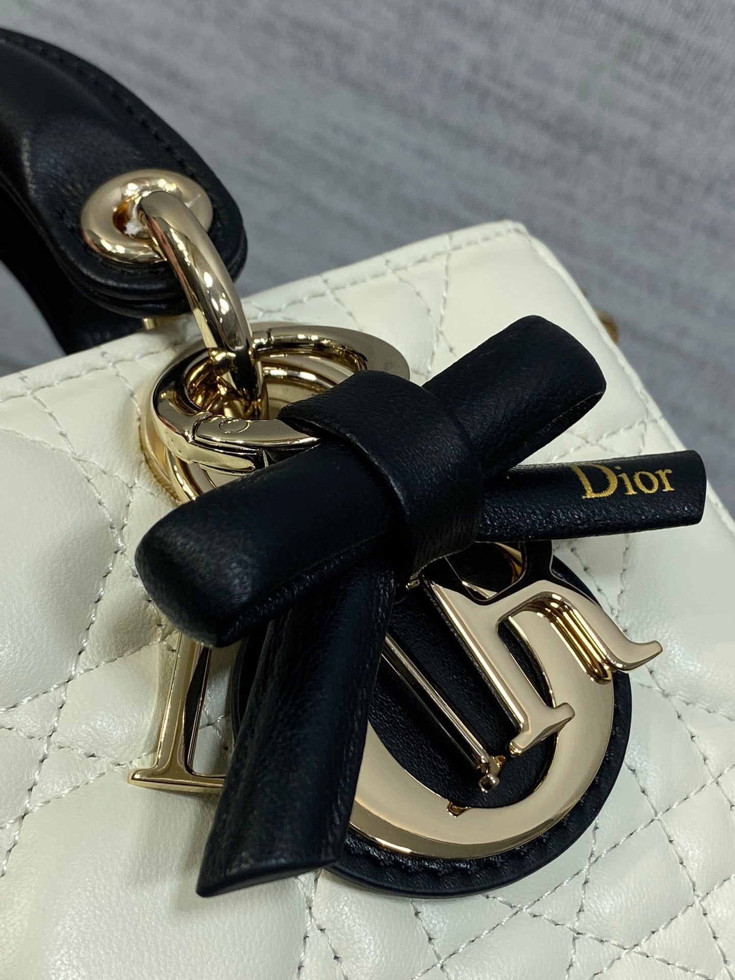 Dior Mini Lady D-Joy Bag - M0636 - White with Black Cannage Lambskin - Default Title - View 7