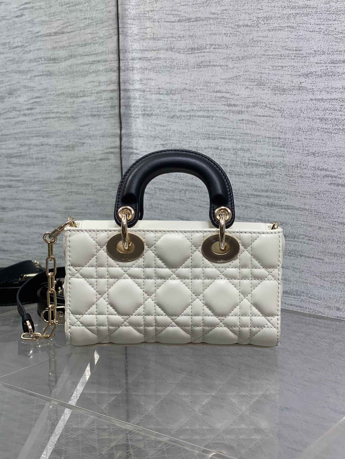 Dior Mini Lady D-Joy Bag - M0636 - White with Black Cannage Lambskin - Default Title - View 3