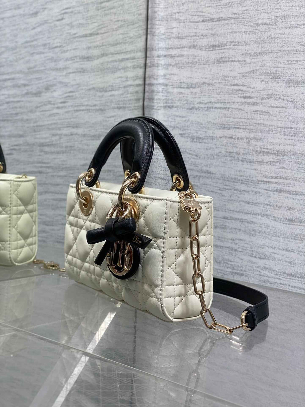 Dior Mini Lady D-Joy Bag - M0636 - White with Black Cannage Lambskin - Default Title - View 4