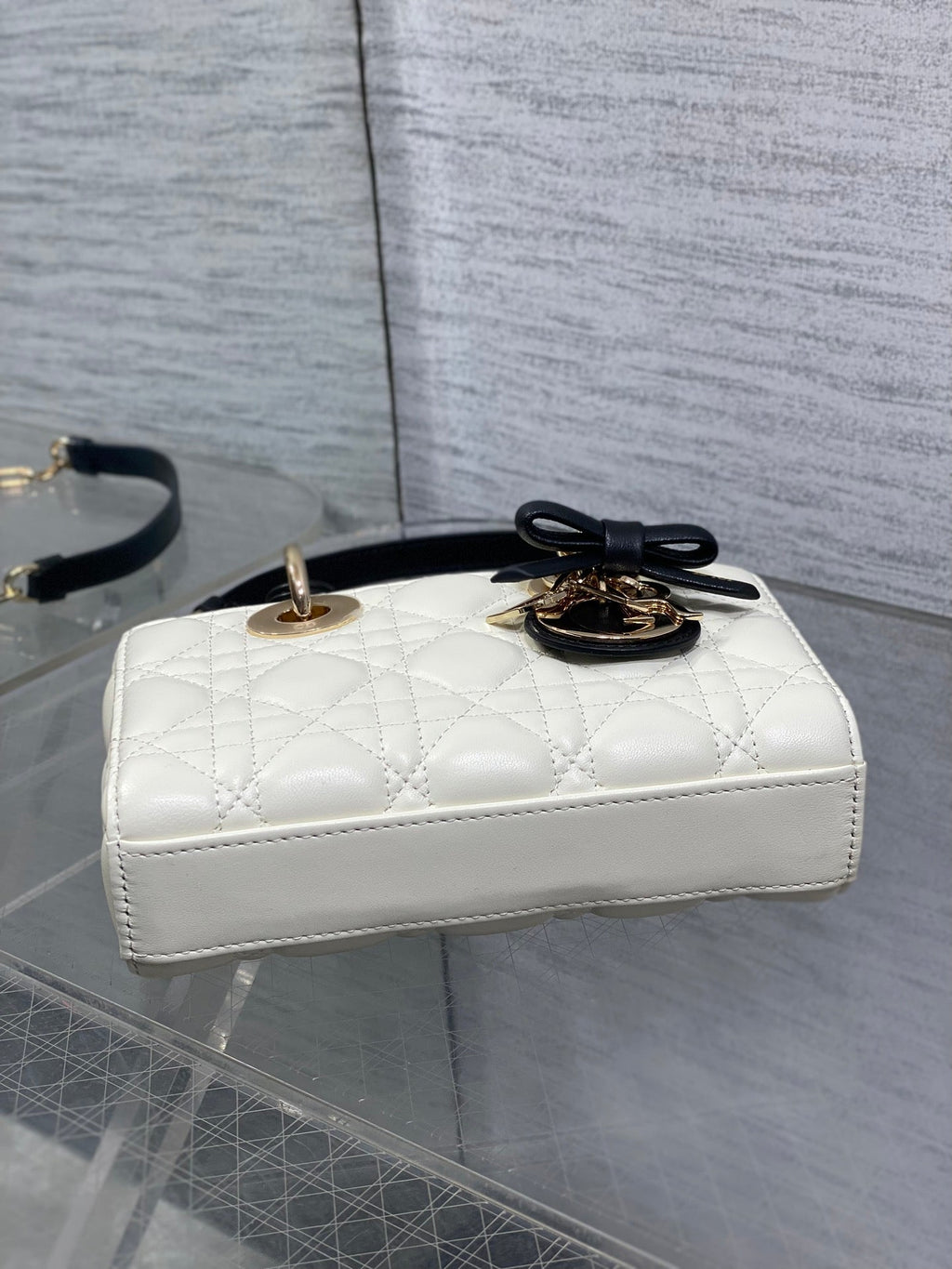 Dior Mini Lady D-Joy Bag - M0636 - White with Black Cannage Lambskin - Default Title - View 5