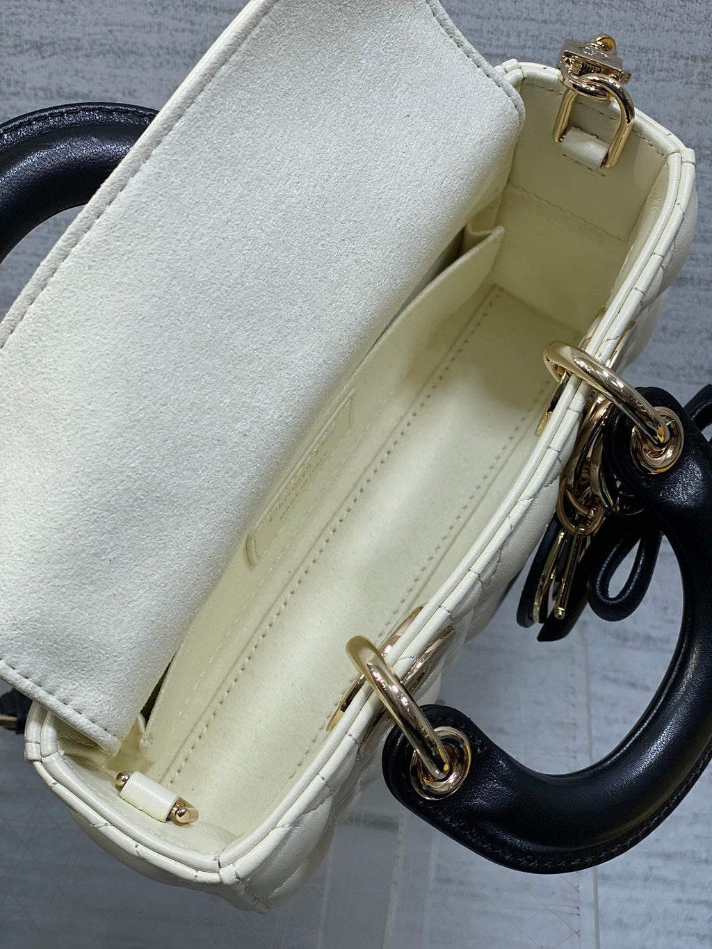 Dior Mini Lady D-Joy Bag - M0636 - White with Black Cannage Lambskin - Default Title - View 6