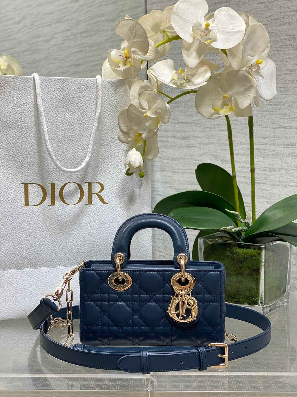 Dior Mini Lady D-Joy Bag - Navy Cannage Lambskin - M0636 - Default Title - View 1