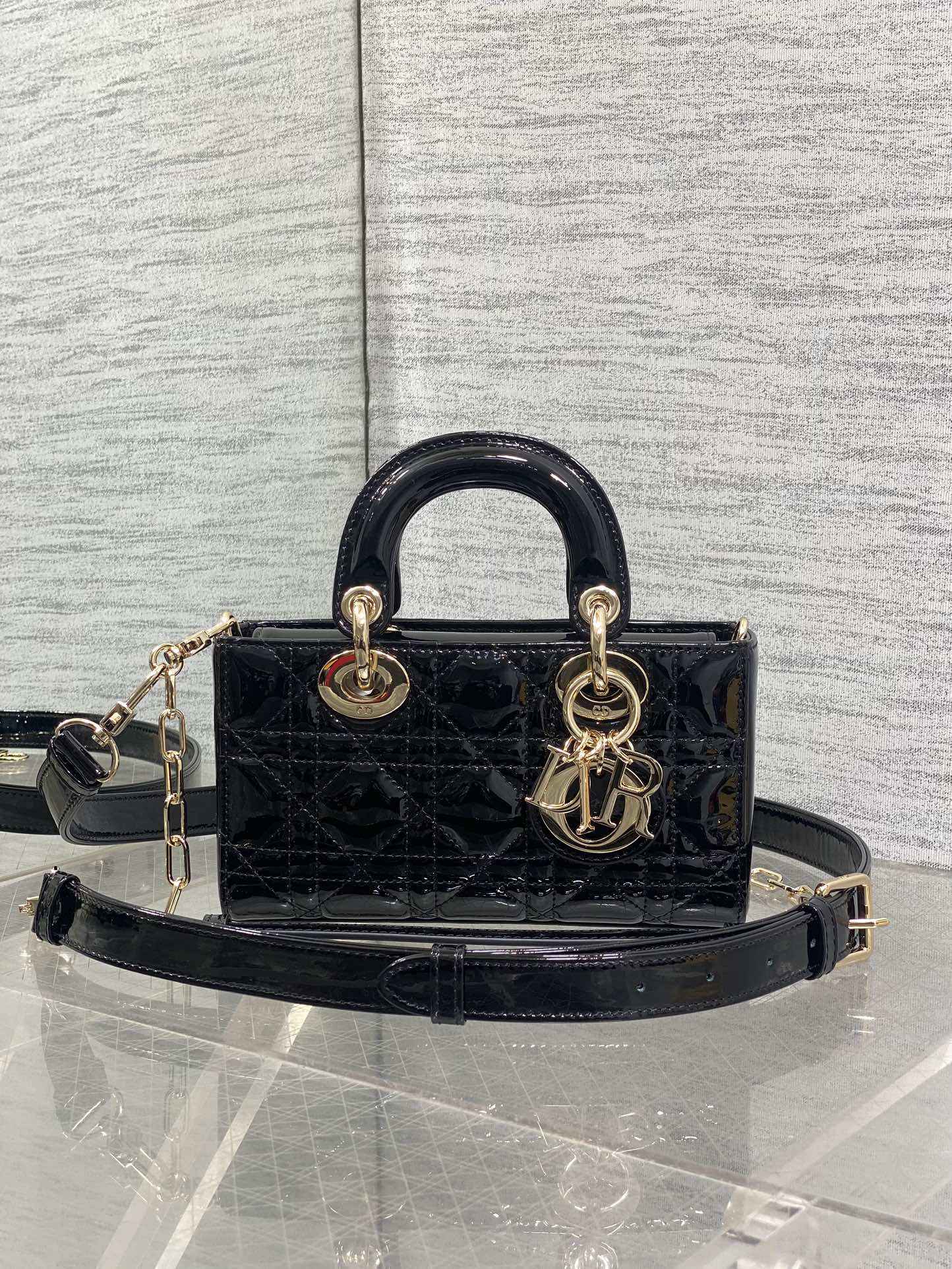 Dior Mini Lady D-Joy Bag - M0636 - Black Patent Cannage Calfskin - Default Title - View 2