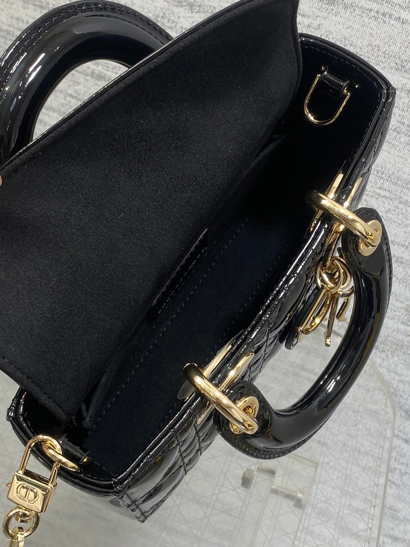 Dior Mini Lady D-Joy Bag - M0636 - Black Patent Cannage Calfskin - Default Title - View 8