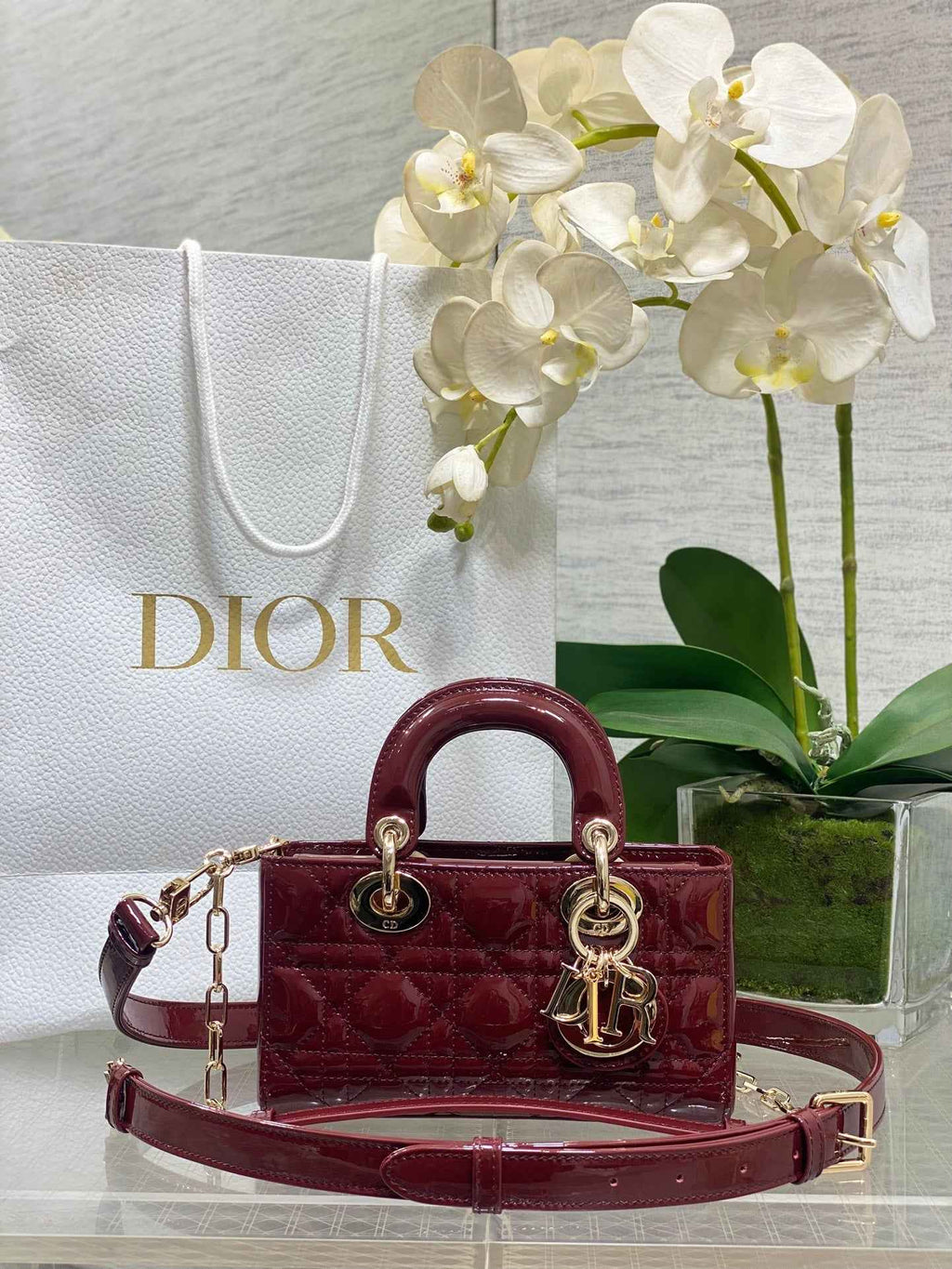 Dior Mini Lady D-Joy Bag - M0636 - Dark Red Patent Cannage Calfskin - Default Title - View 1