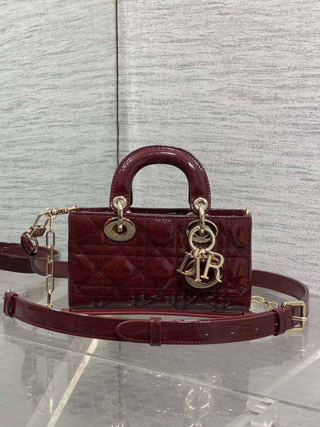 Dior Mini Lady D-Joy Bag - M0636 - Dark Red Patent Cannage Calfskin - Default Title - View 2