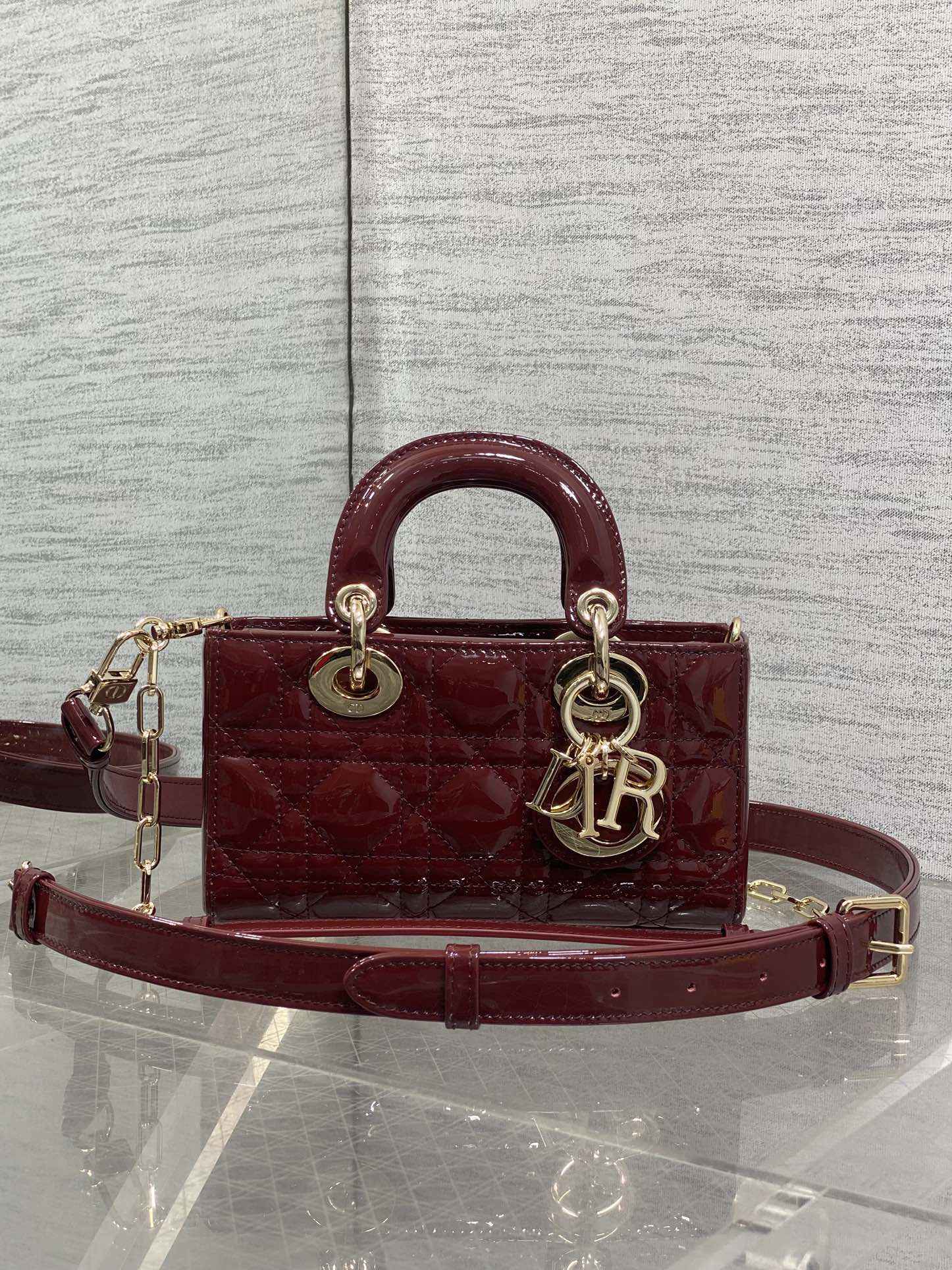 Dior Mini Lady D-Joy Bag - M0636 - Dark Red Patent Cannage Calfskin - Default Title - View 2