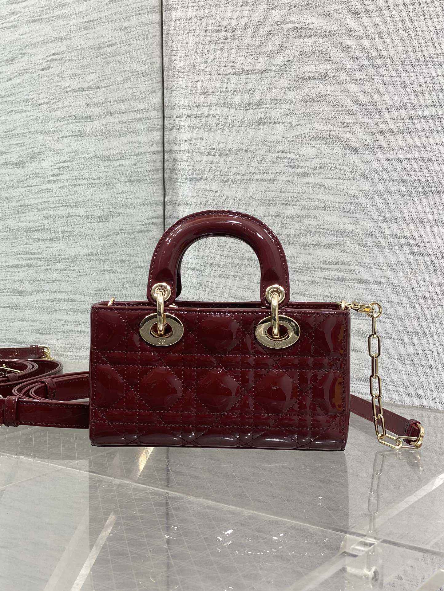 Dior Mini Lady D-Joy Bag - M0636 - Dark Red Patent Cannage Calfskin - Default Title - View 3