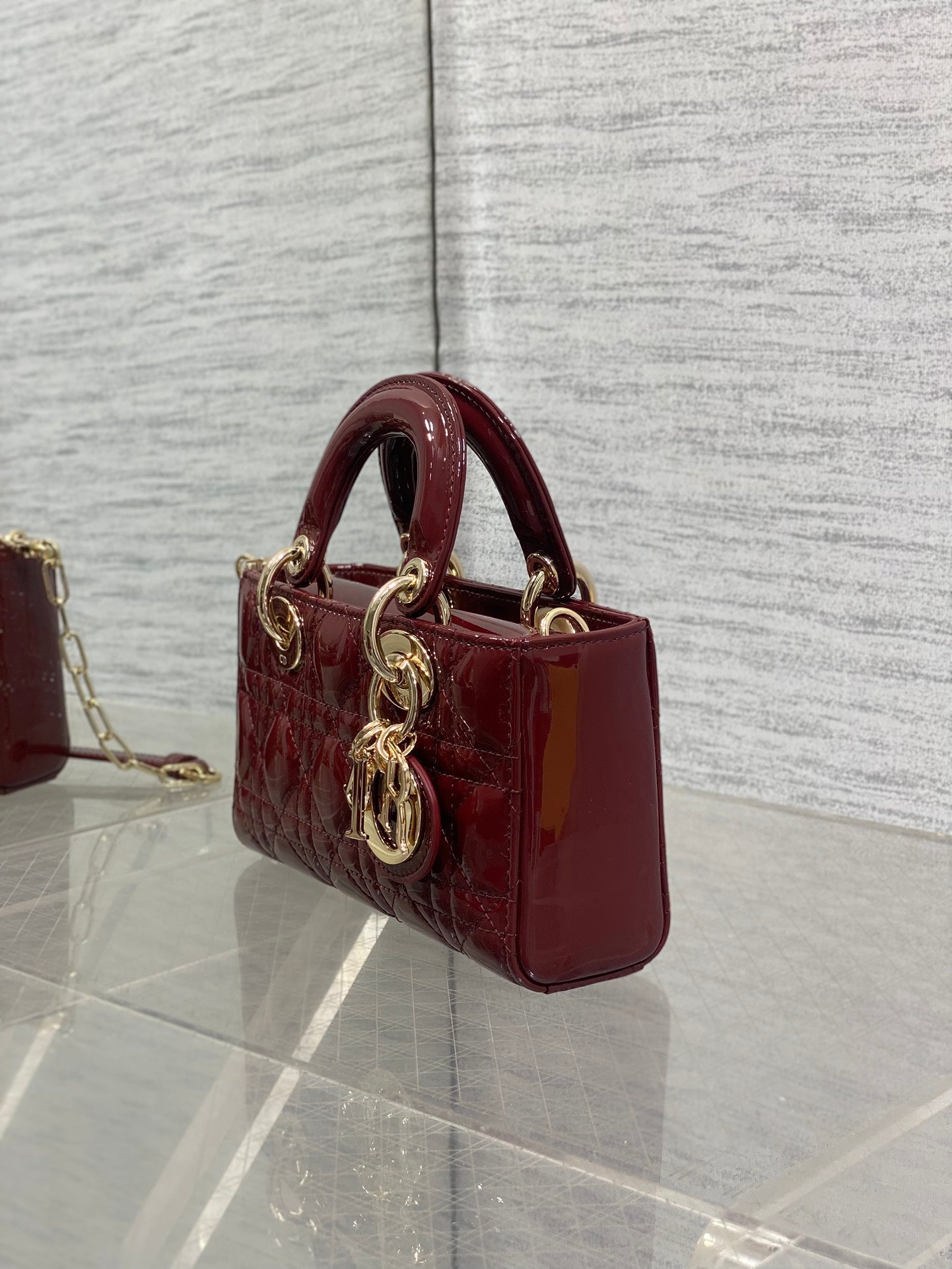 Dior Mini Lady D-Joy Bag - M0636 - Dark Red Patent Cannage Calfskin - Default Title - View 6