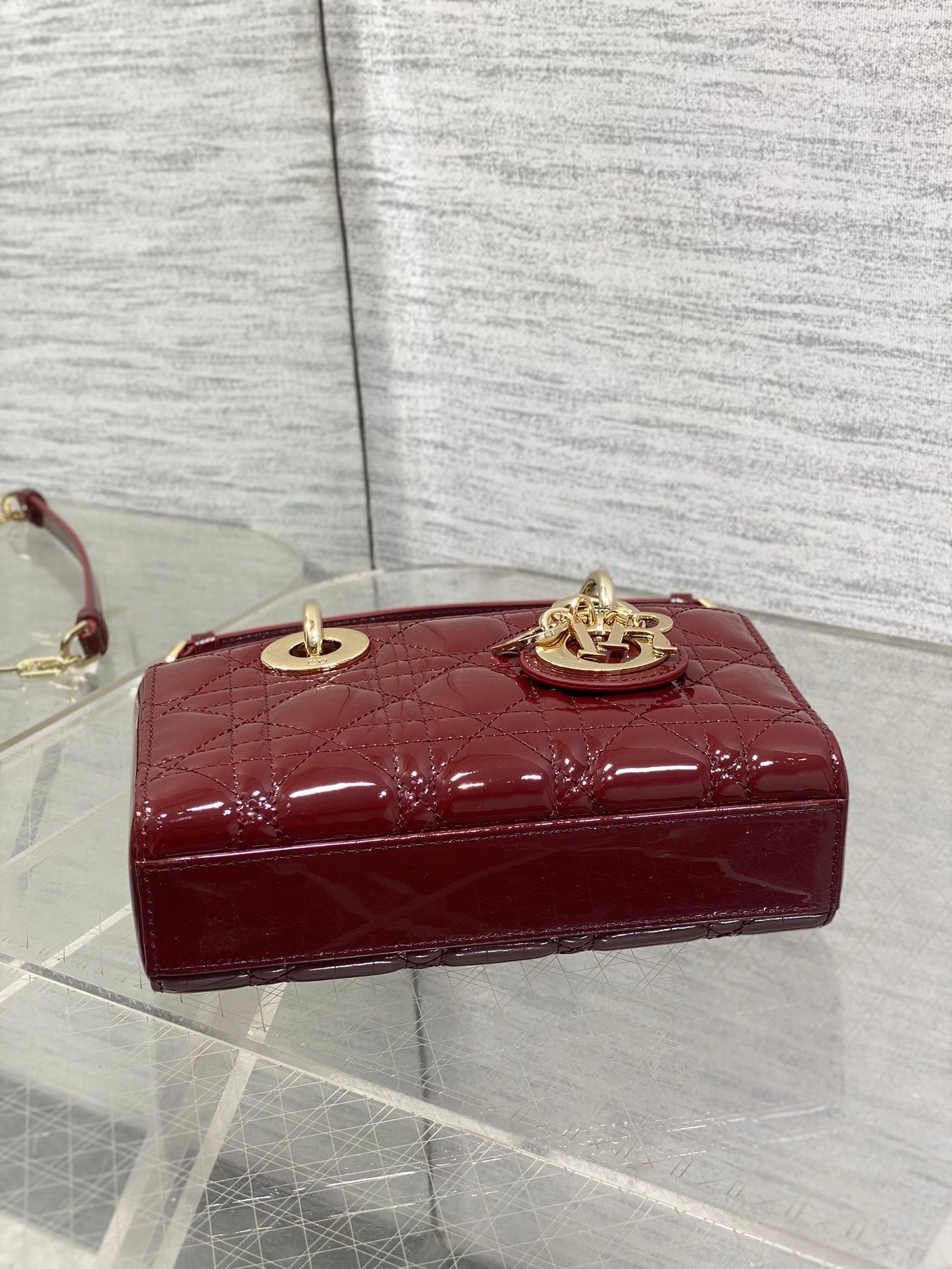 Dior Mini Lady D-Joy Bag - M0636 - Dark Red Patent Cannage Calfskin - Default Title - View 7