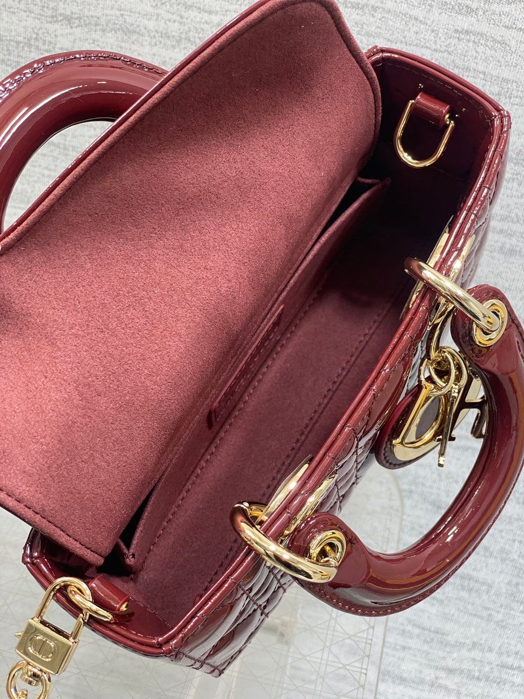 Dior Mini Lady D-Joy Bag - M0636 - Dark Red Patent Cannage Calfskin - Default Title - View 8