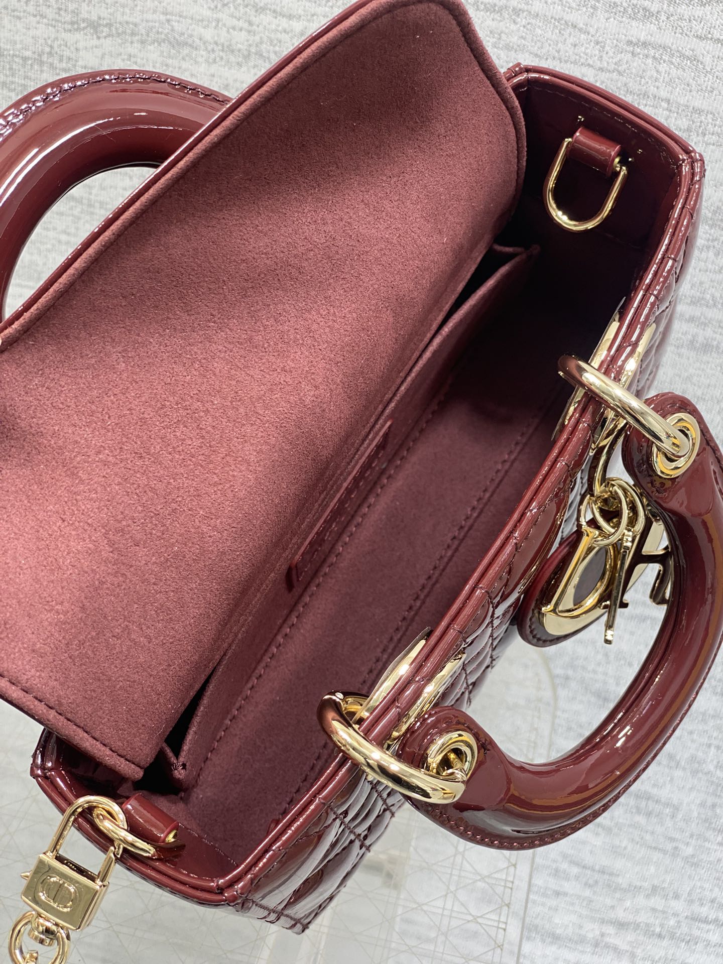 Dior Mini Lady D-Joy Bag - M0636 - Dark Red Patent Cannage Calfskin - Default Title - View 8