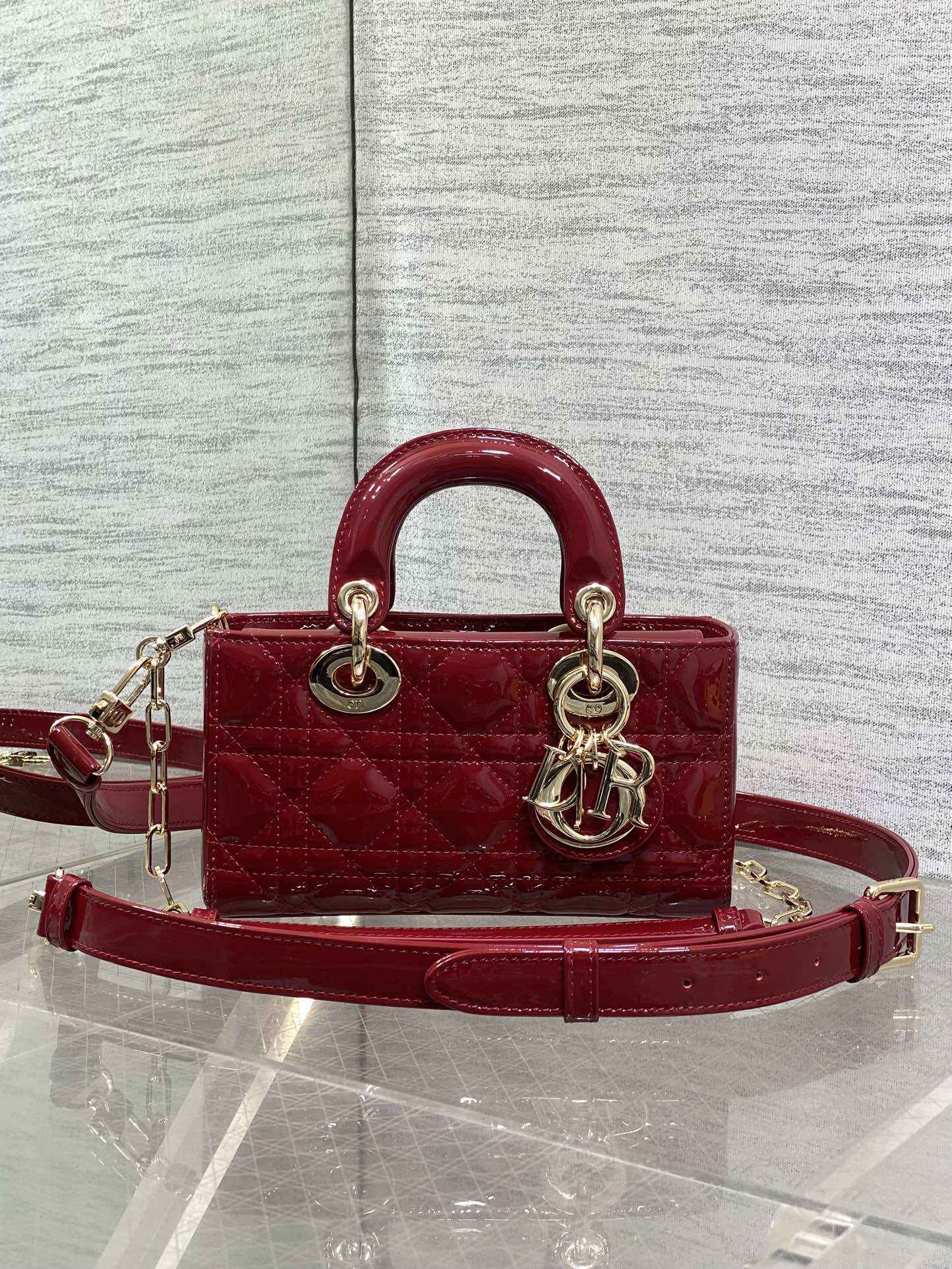 Dior Mini Lady D-Joy Bag - M0636 - Red Patent Cannage Calfskin - Default Title - View 2