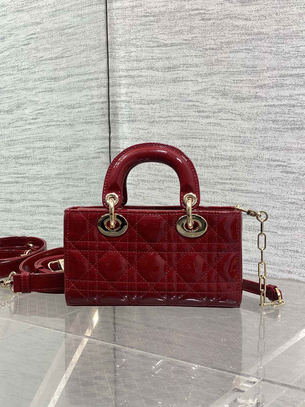 Dior Mini Lady D-Joy Bag - M0636 - Red Patent Cannage Calfskin - Default Title - View 3