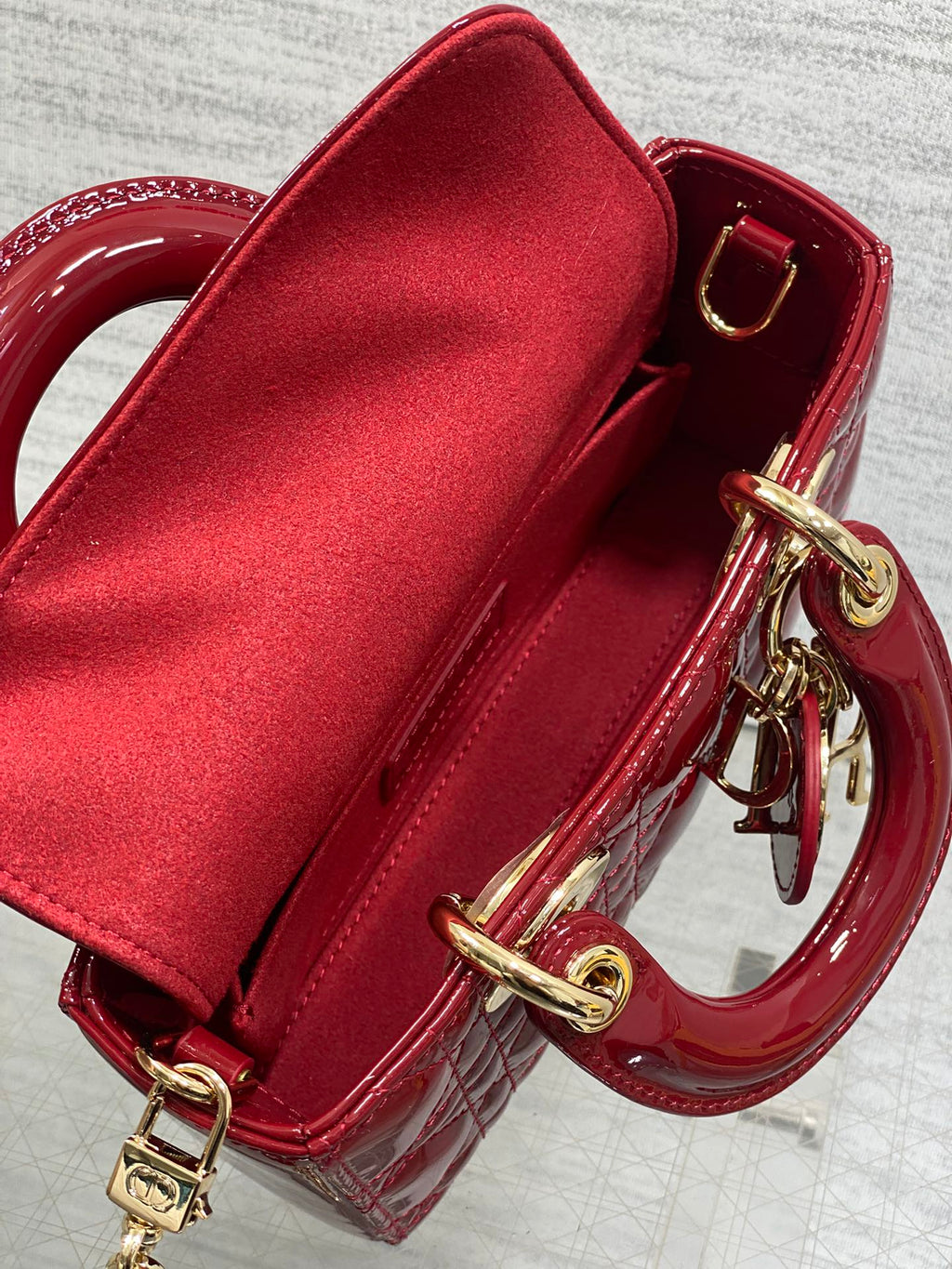 Dior Mini Lady D-Joy Bag - M0636 - Red Patent Cannage Calfskin - Default Title - View 8
