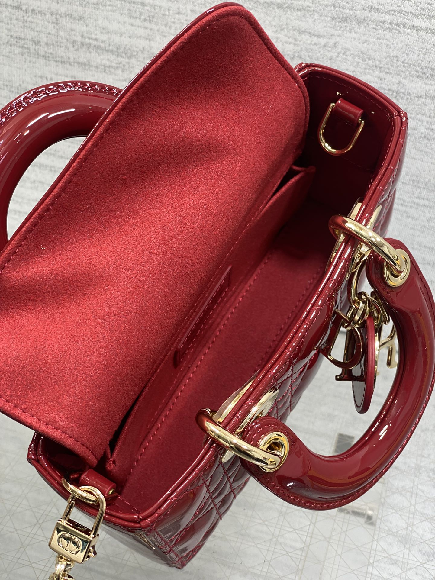 Dior Mini Lady D-Joy Bag - M0636 - Red Patent Cannage Calfskin - Default Title - View 8