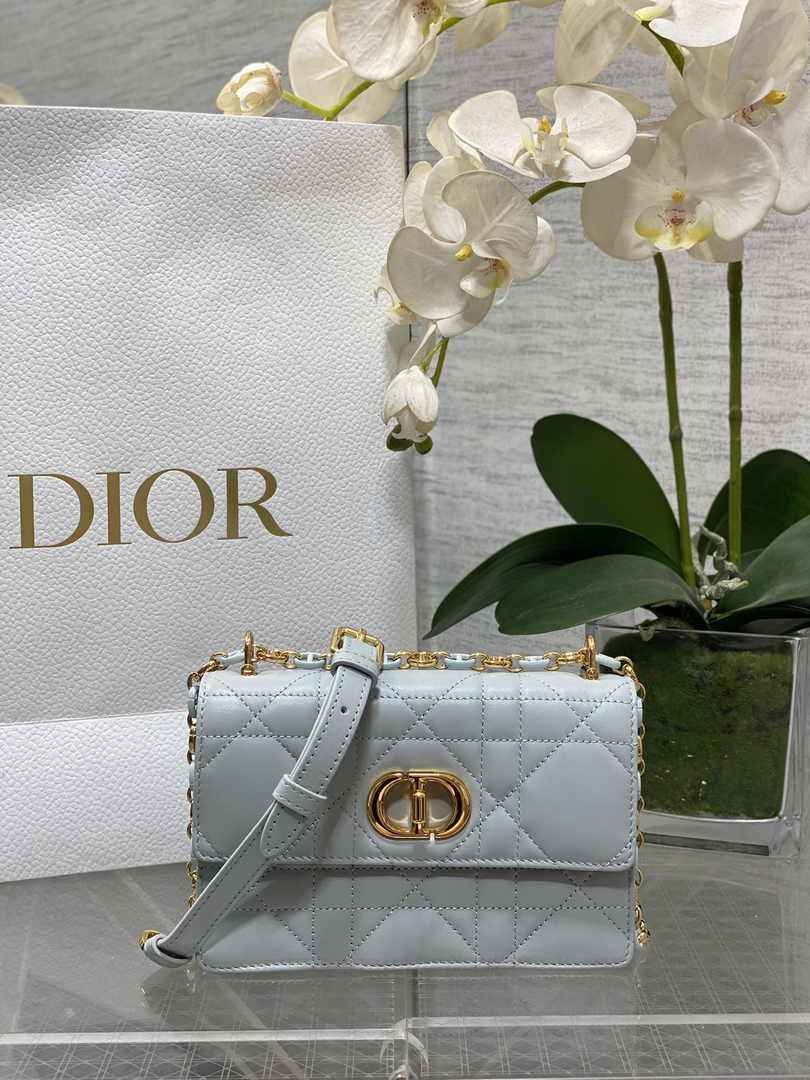 Dior Miss Caro Mini Bag S5169 Blue Macrocannage Lambskin - Default Title - View 1
