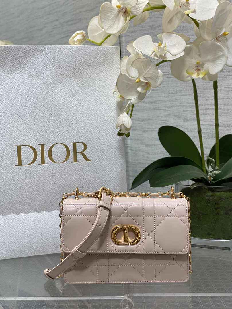 Dior Miss Caro Mini Bag S5169 Powder Pink Macrocannage Lambskin - Default Title - View 1