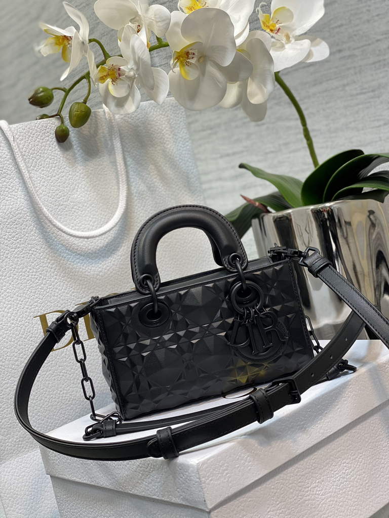 Dior S0910 Micro Lady D-Joy Bag Black Cannage Calfskin with Diamond Motif - Default Title - View 1