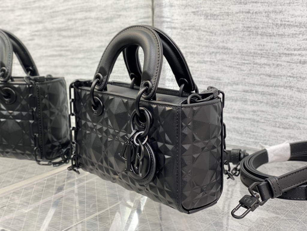 Dior S0910 Micro Lady D-Joy Bag Black Cannage Calfskin with Diamond Motif