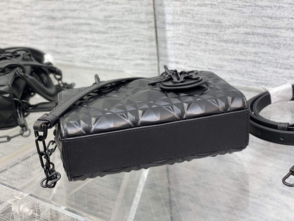 Dior S0910 Micro Lady D-Joy Bag Black Cannage Calfskin with Diamond Motif