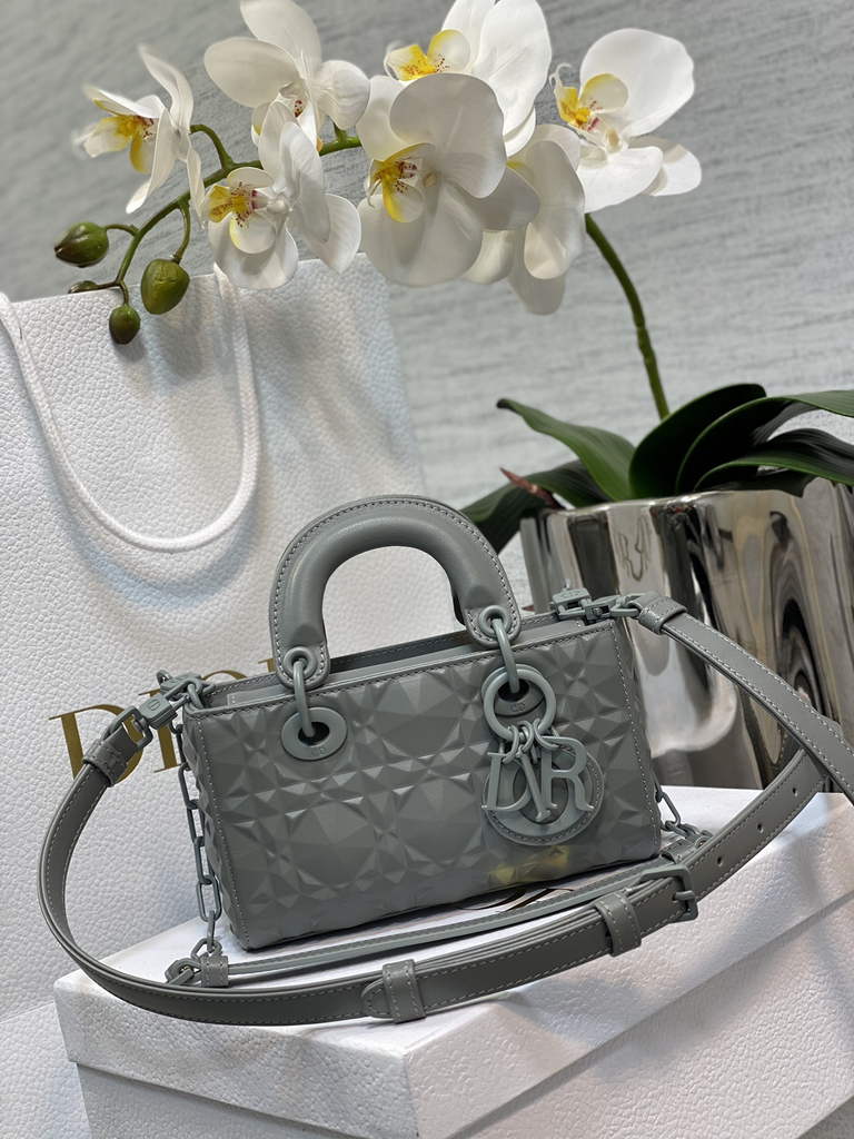 Dior S0910 Micro Lady D-Joy Bag Gray Cannage Calfskin with Diamond Motif