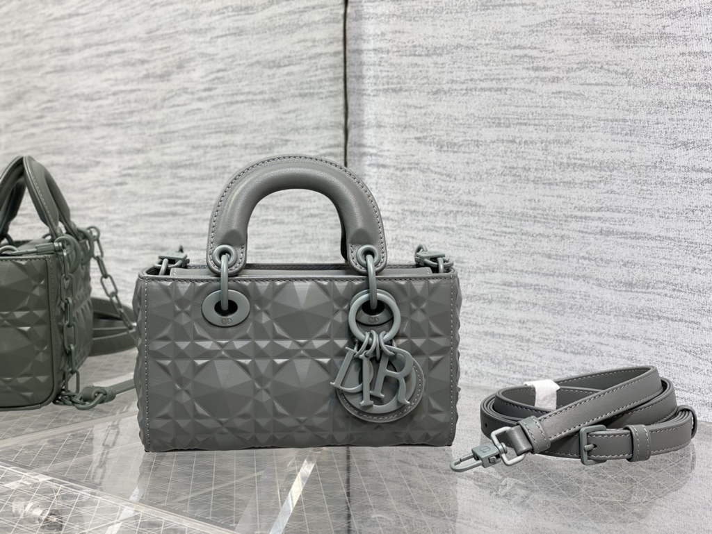 Dior S0910 Micro Lady D-Joy Bag Gray Cannage Calfskin with Diamond Motif - Default Title - View 2