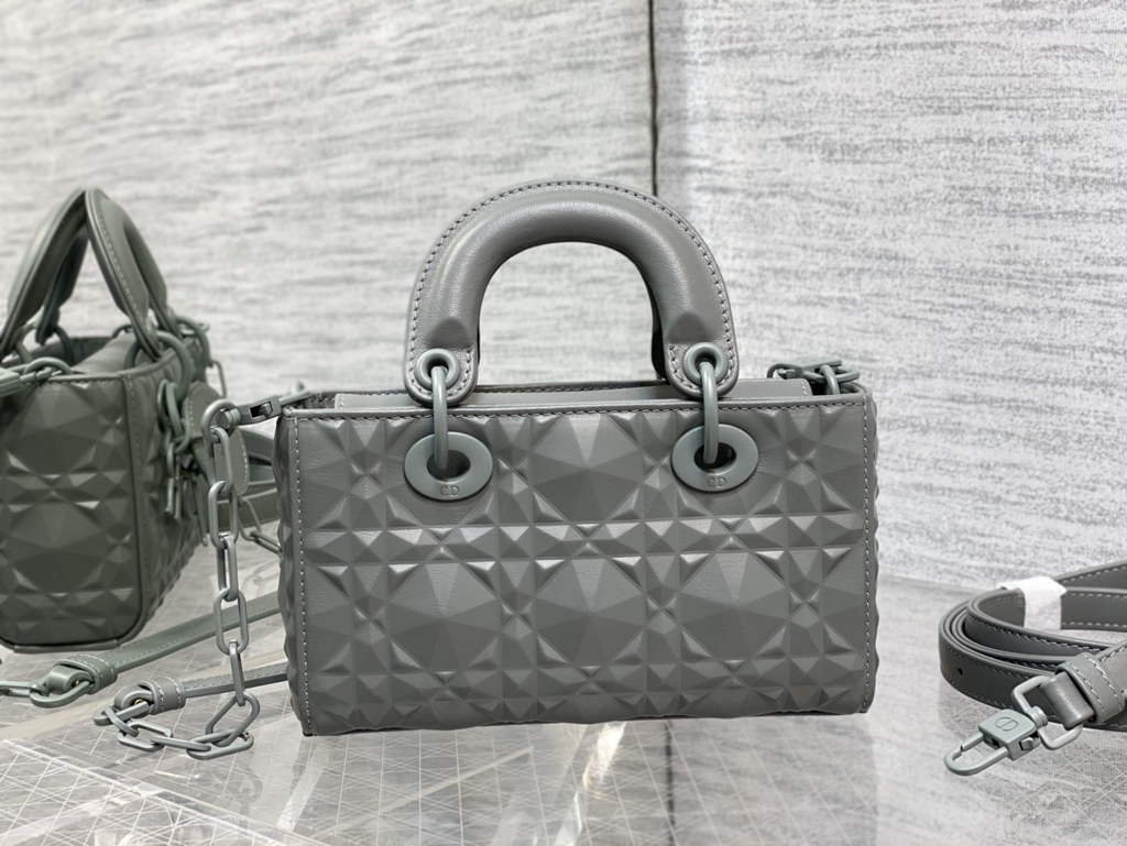 Dior S0910 Micro Lady D-Joy Bag Gray Cannage Calfskin with Diamond Motif