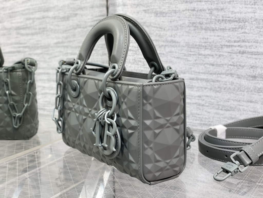 Dior S0910 Micro Lady D-Joy Bag Gray Cannage Calfskin with Diamond Motif