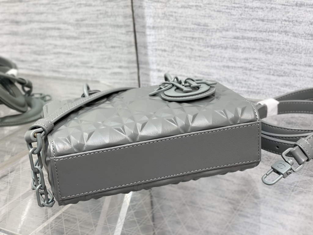 Dior S0910 Micro Lady D-Joy Bag Gray Cannage Calfskin with Diamond Motif