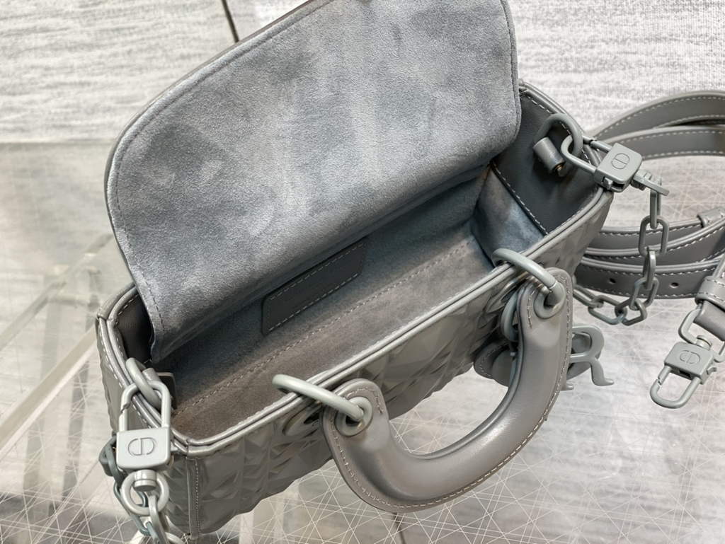 Dior S0910 Micro Lady D-Joy Bag Gray Cannage Calfskin with Diamond Motif