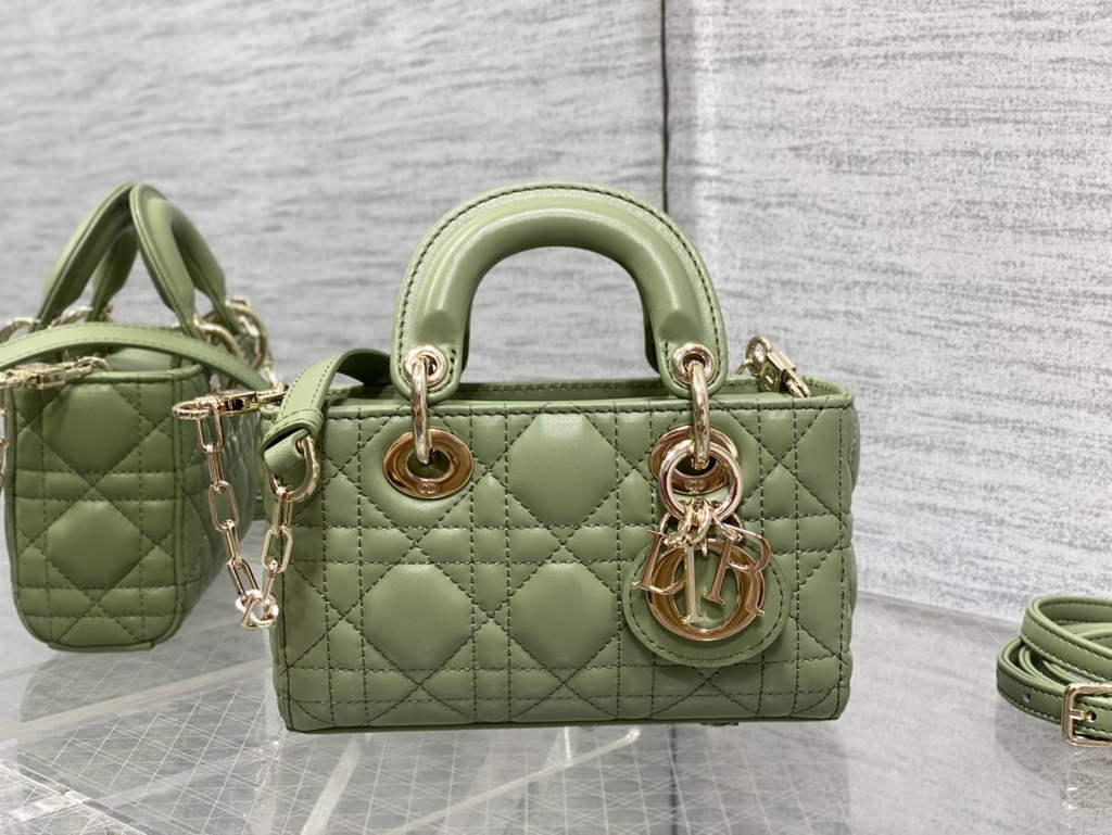 Dior S0910 Micro Lady D-Joy Bag Green Cannage Lambskin