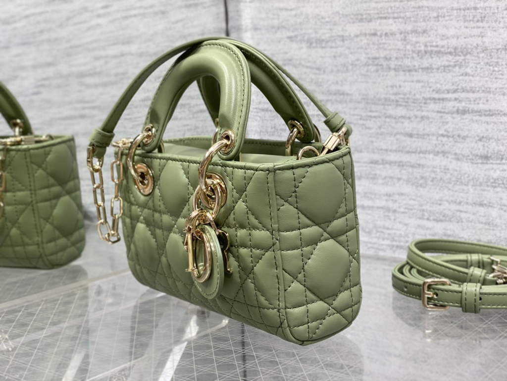 Dior S0910 Micro Lady D-Joy Bag Green Cannage Lambskin