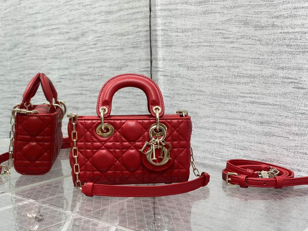 Dior S0910 Micro Lady D-Joy Bag Red Cannage Lambskin