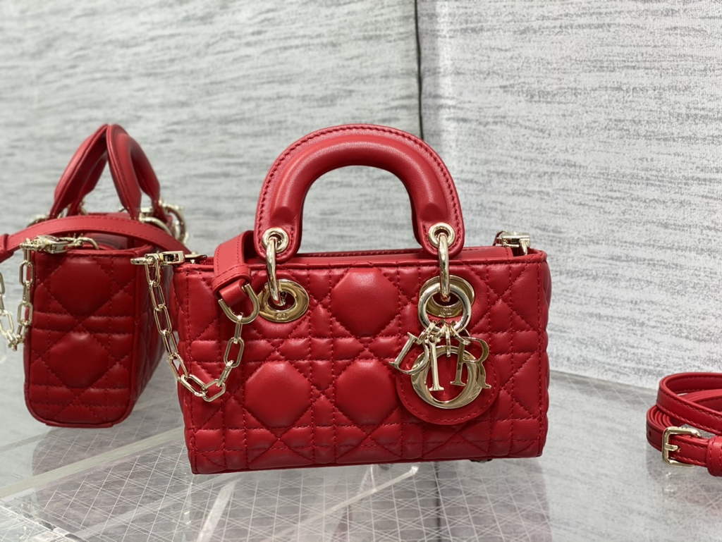 Dior S0910 Micro Lady D-Joy Bag Red Cannage Lambskin