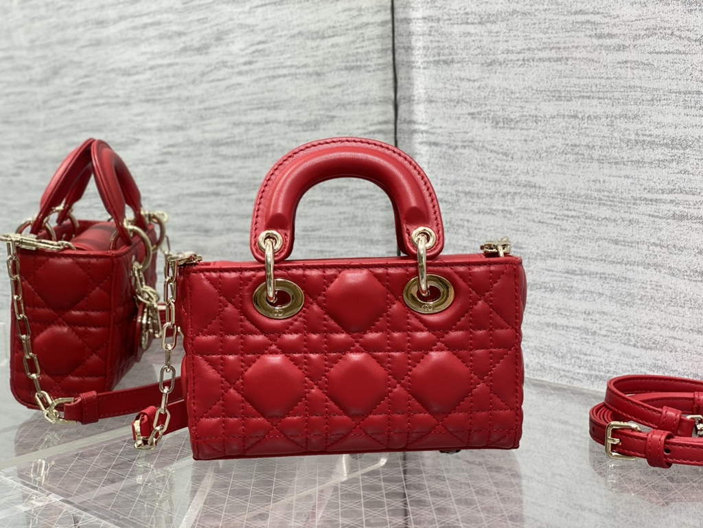 Dior S0910 Micro Lady D-Joy Bag Red Cannage Lambskin