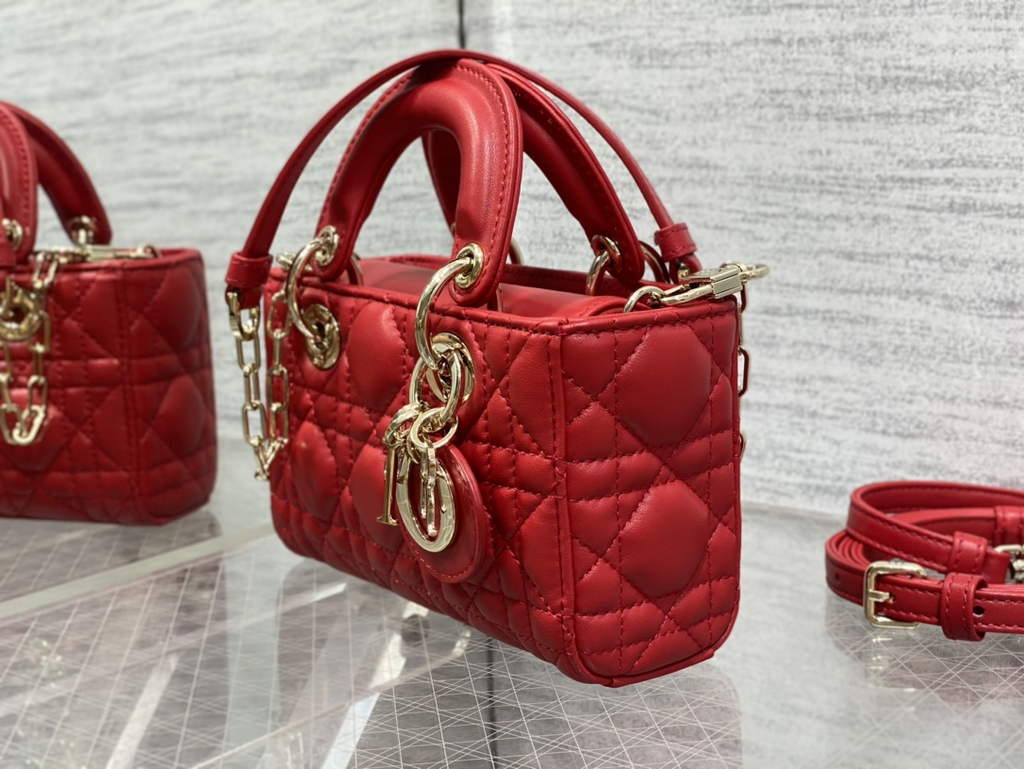 Dior S0910 Micro Lady D-Joy Bag Red Cannage Lambskin