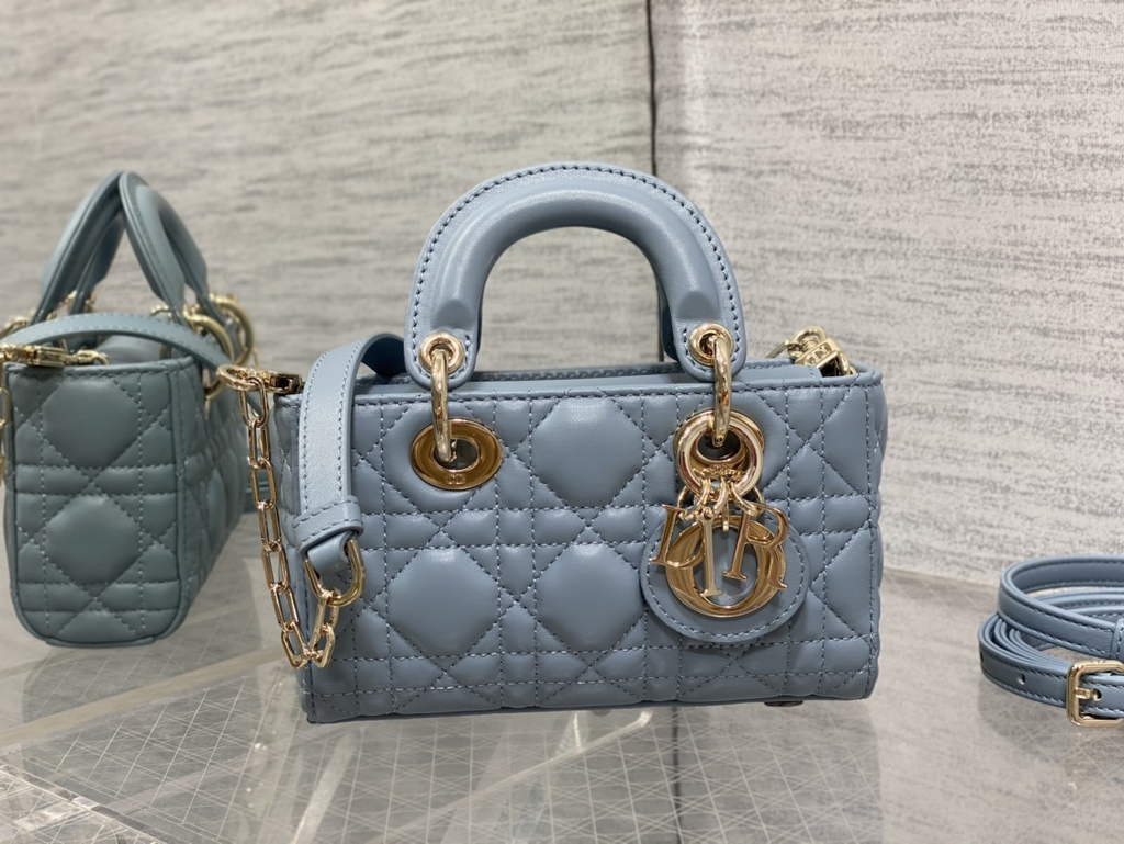Dior S0910 Micro Lady D-Joy Bag Blue Cannage Lambskin