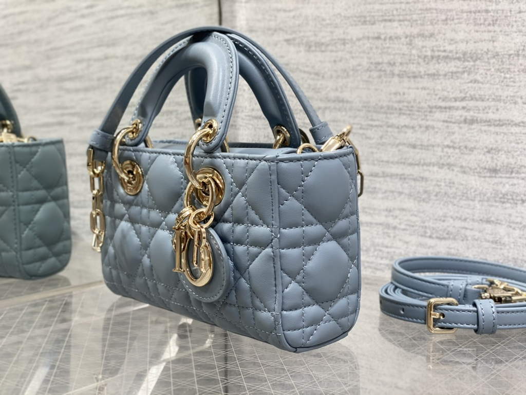 Dior S0910 Micro Lady D-Joy Bag Blue Cannage Lambskin