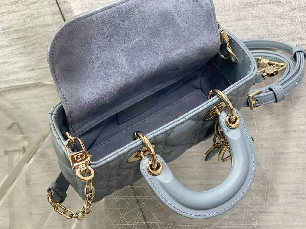 Dior S0910 Micro Lady D-Joy Bag Blue Cannage Lambskin