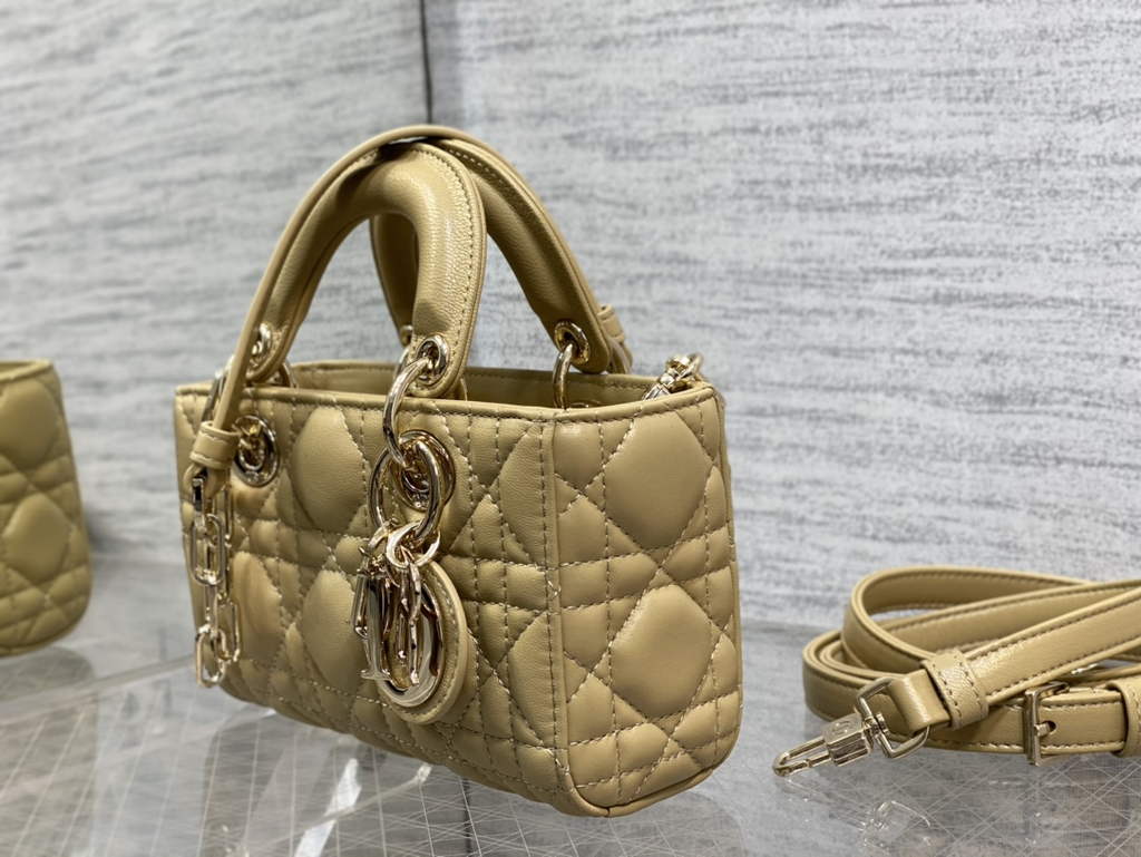 Dior S0910 Micro Lady D-Joy Bag Dark Beige Cannage Lambskin