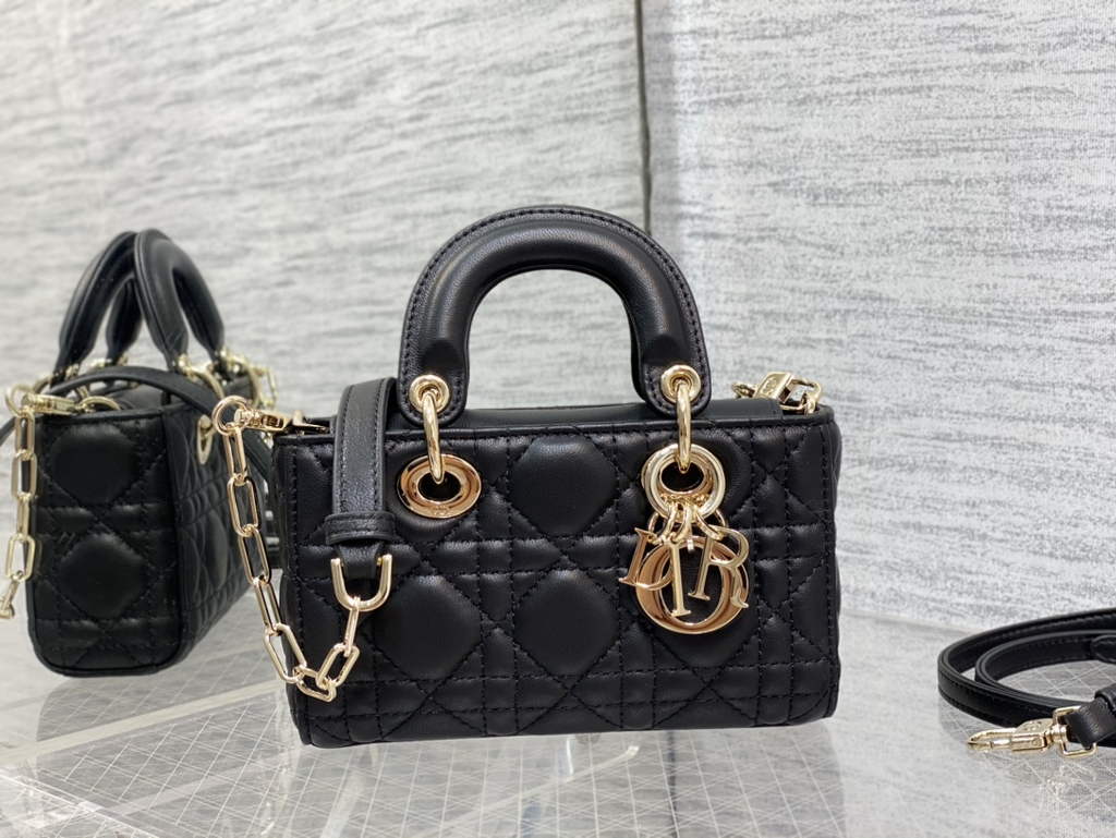 Dior S0910 Micro Lady D-Joy Bag Black Cannage Lambskin