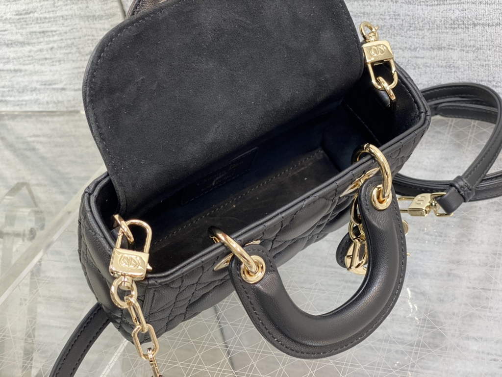 Dior S0910 Micro Lady D-Joy Bag Black Cannage Lambskin